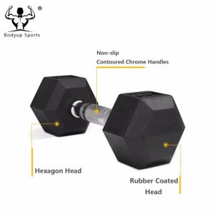 Gym Crossfit Black Rubber Hex Dumbbell for Workouts