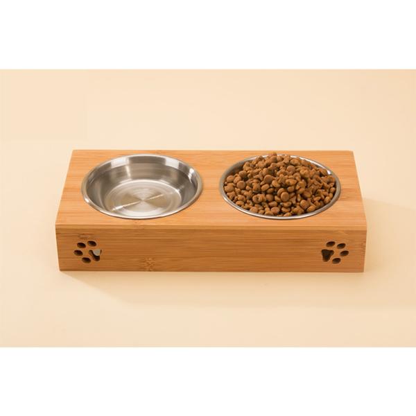 Eco Friendly Bamboo Raised Dog Bowl Feeder Rectangle For Cats