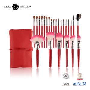 Synthetic Bristles Cosmetic Makeup Brush Set 24pcs Shiny Wooden Handle