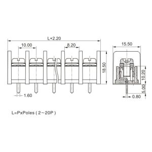 CE 10.0mm Pitch Terminal Block Connector PCB Barrier 1*05P PBT With Protection