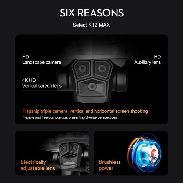 2.4G Frequency K12 Max Drone Wifi FPV RC Drones with Remote Control Video Quadcopter Toy and Three Pro 4K HD Camera