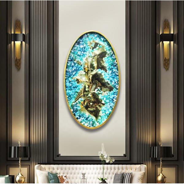 Round Abstract 3D Metal Art Painting Handmade Ink Paintings Wall Arts With Frame