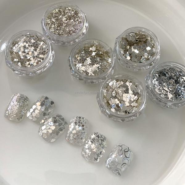 Nail glitters Korean bling super bright Nail polish silver color star heart Sequin summer nail sequins
