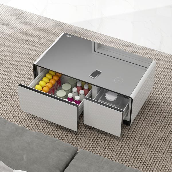 Intelligent Bedroom Coffee Table with 2 Refrigerator Drawers and Tempered Glass