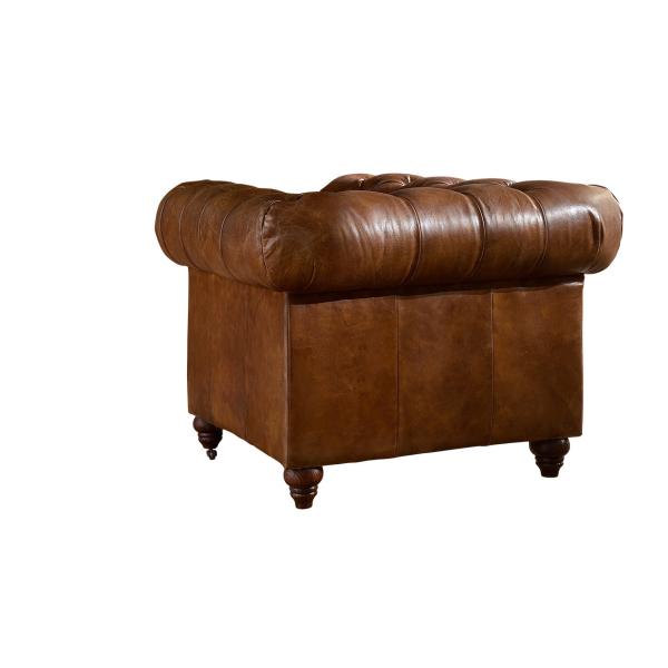 Full Top Grain Leather Chesterfield High Back Wing Chair , Brown Leather High Back Chair