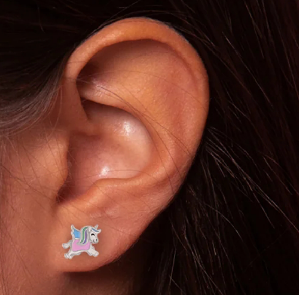 8*10mm Safely Enamel Colors Magical Unicorn 925 Sterling Silver Stud Children Earrings Jewelry