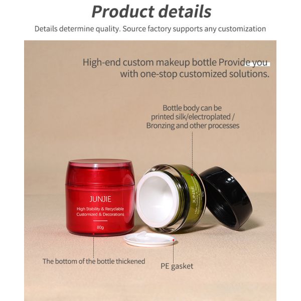 Luxury Custom 80g Plastic Jar Empty Body Face Skin Care Acrylic Cream Jar Cosmetic Round Red Green Jar Packaging
