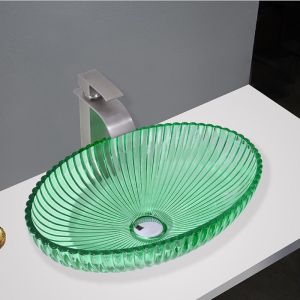 Oval Shape Modern Glass Vessel Basins Countertop Mounted Vanity Sinks
