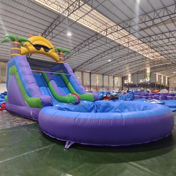 Commercial Waterslide Grade Full PVC Double Lane Inflatable Water Slide With Airtight Splash Water Pool