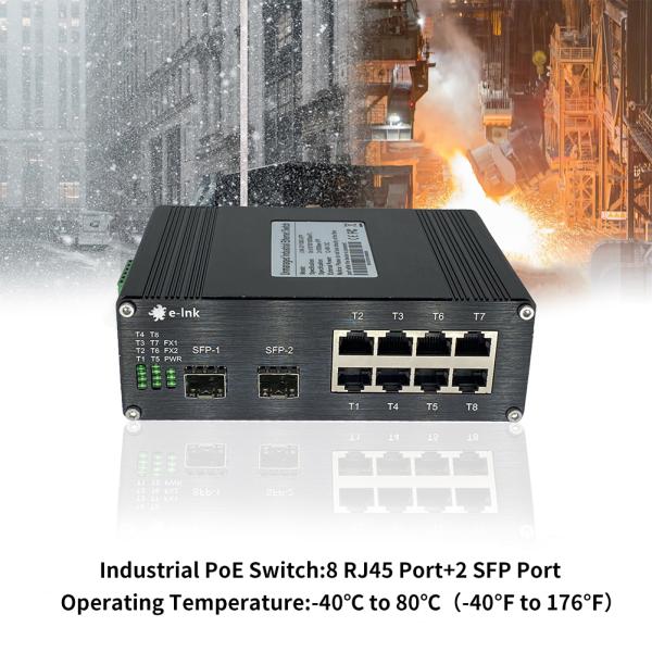 8 Port 10/100T 802.3at PoE Switch with 2-Port 100BASE-FX SFP Unmanaged Ethernet Switch