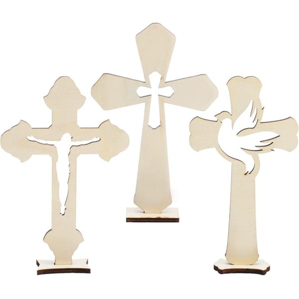 Customized Christmas Nativity Wooden Cross Unfinished Wood Tabletop Cross for Crafts Standing
