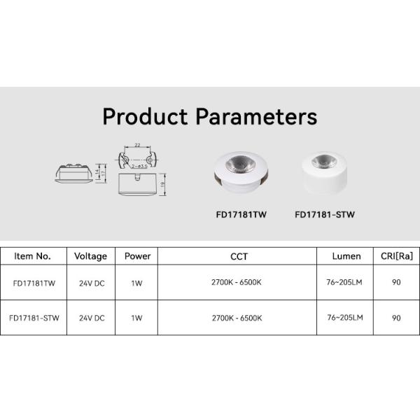 2700K-6500K Surface Mounted Cabinet Lights CRI90 Mini Recessed Led Puck Lights