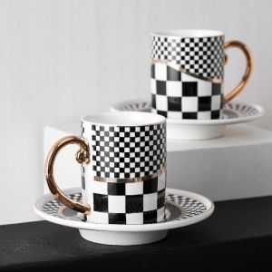 Ceramic Coffee Cups Set And Saucer 100ml Gold Handle Black Espresso Cup