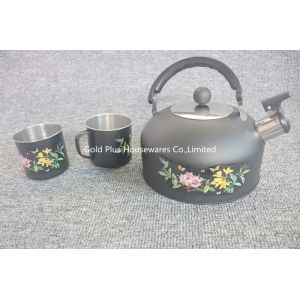 Two Cups Flower Pattern Stainless Steel Water Kettles With Whistle