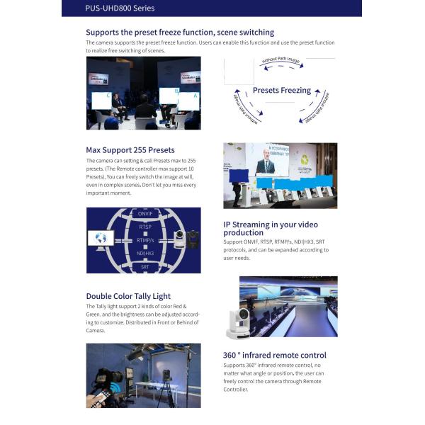 Video Output DP-UHD800 4K60 UHD NDI HX3 PoE HD-MI Dual 3G-SDI 12G-SDI IP PTZ Camera