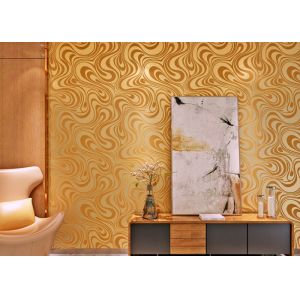 Custom Removable Contemporary Living Room Wallpaper With Golden Curve Design