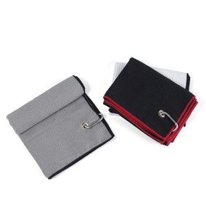 Easy Carrying Black Microfiber Golf Towel Microfiber Waffle Weave Microfiber