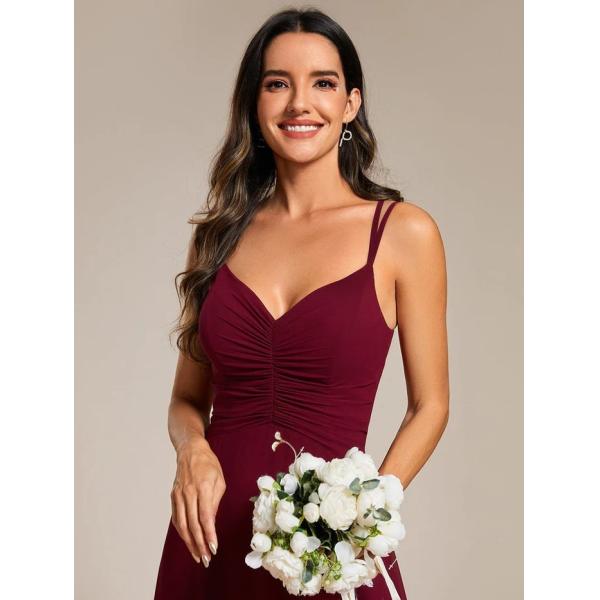 Sexy Empire A-line Adjustable Straps V-neck Pleated Burgundy Chiffon Prom Dress