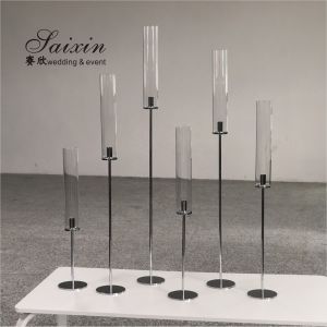 Crystal Decorative Wedding Candle Holder High Glass Tube Single Silver Metal 43"