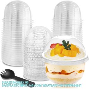 Plastic Cups Ice-Cream Cups Dome Lids, 180ml/6oz Sundae Dessert Cups For Iced