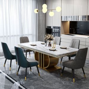 Stainless Steel Marble Dining Table Rectangle Sophisticated Design