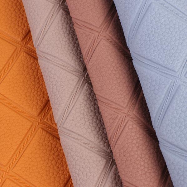 Buy Elastic Litchi Woven Checkered Pattern PVC Faux Artificial Leather Fabric at wholesale prices