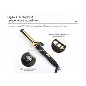 Ceramic Coating Barrel Curling Iron With Clamp Adjustable Temp LCD Display