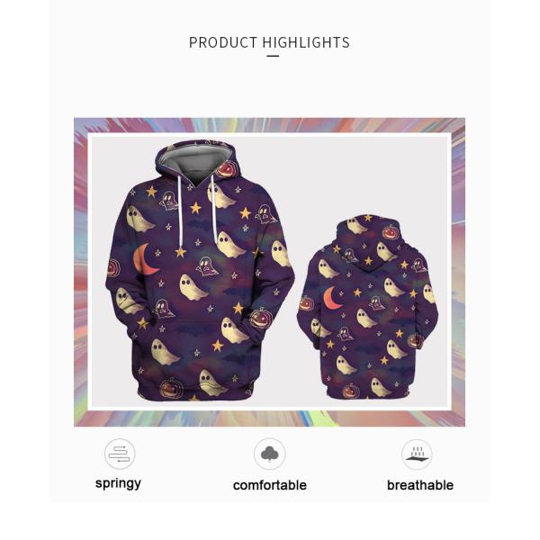 For Halloween Long Sleeve Street Trend Hoodie Print New Cartoon Men Spandex / Cotton Luxury Pumpkin for Autumn Crocheted