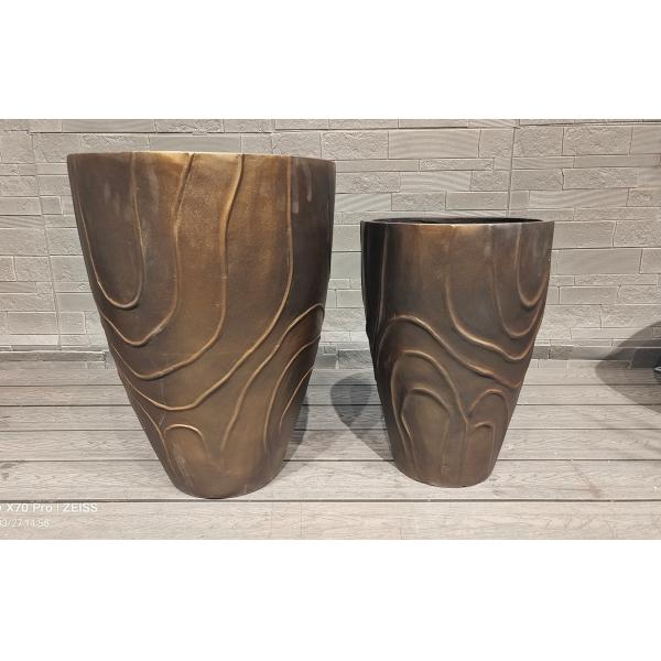 Bronze - Brown Irregular Flowing Wave Round Fiber Clay Planter