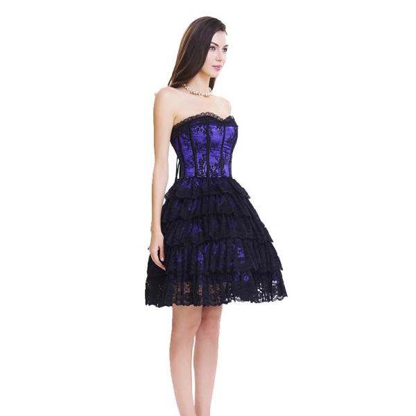 Custom Purple Lace Steel Bone Corset Dress side