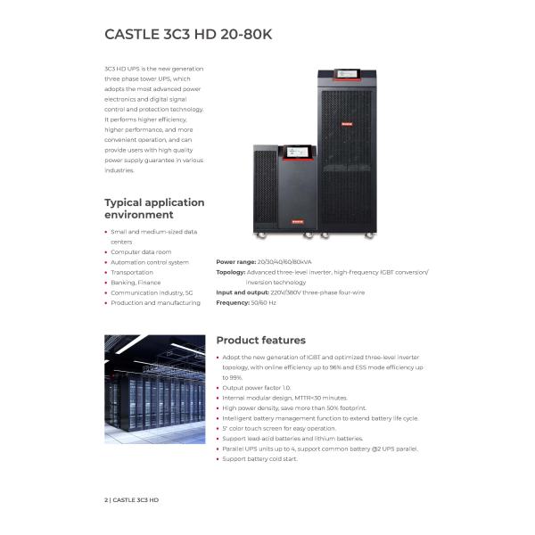 Santak Castle 3C3 HD 20KVA 40KVA 60KVA 100KVA 200KVA 400V 3-Phase UPS for Industrial