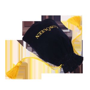 Luxury dust velvet bags custom foil drawstring tassel black velvet bags