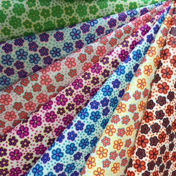 Buy Flower Pattern Printed Faux Leather Fabric Modern Design Eco Friendly at wholesale prices