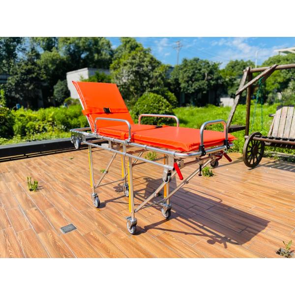 Durable Rubber Wheels Ambulance Collapsible Stretcher 75° Maximum Backrest