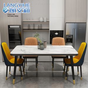 Nordic Tempered Glass Marble Pattern Dining Table Household