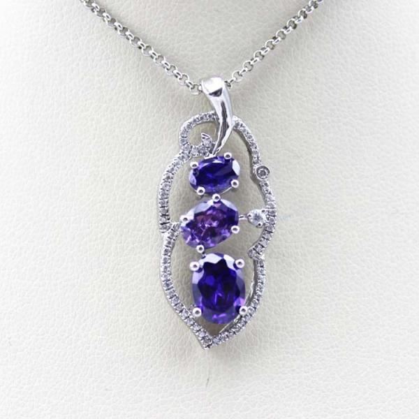 925 Silver Jewelry Amethyat CZ Diamonds Leaf ShapeThree Stones Pendant (PSJ0382)