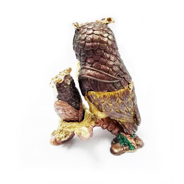 Mun and baby owl bird jewelry box enamel owl trinket jewelry owl decorative box trinket box