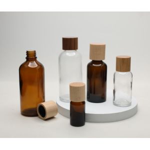 Personal care bamboo Amber Oil Dropper Glass Bottle