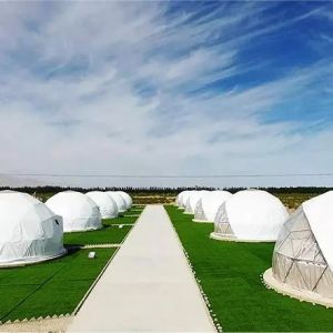 Custom Galvanized steel poles PVC glamping Geodesic Dome Tent House