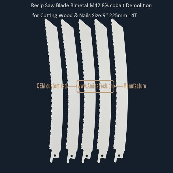 Recip Saw Blade Bimetal M42 8% cobalt Demolition for Cutting Wood & Nails 9" 225mm 10/14T,Power Tools