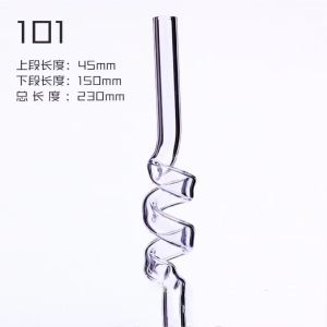 220mm Long Patterned Glass Straw Eco-Friendly Round Design for Creative Bar