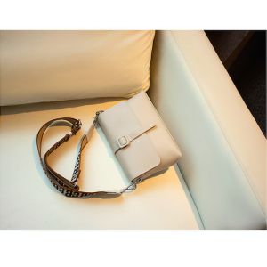 14cm Cream Leather Crossbody Bag Hasp Closure Square Sling Bag
