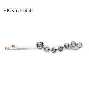 Quality VICKY.HSIEH Silver Tone Crystal Rhinestone Pave Wave Hair Clip for sale