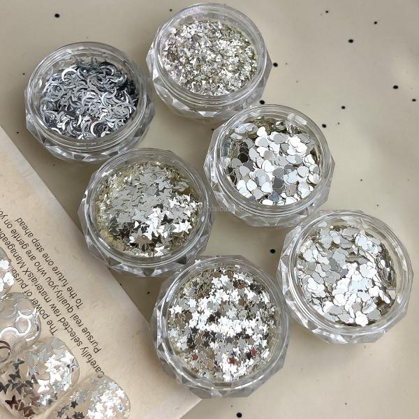 Nail glitters Korean bling super bright Nail polish silver color star heart Sequin summer nail sequins