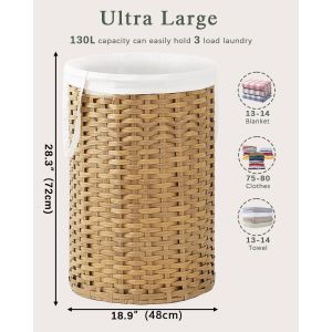 Large Laundry Hamper Laundry Basket Round Handwoven Wicker Laundry Baskets