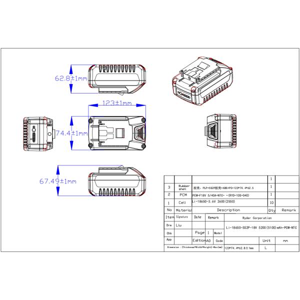 5S2P 18V Li Ion 18650 Battery Pack 5200 5100 mAh NTC For Electric Tool
