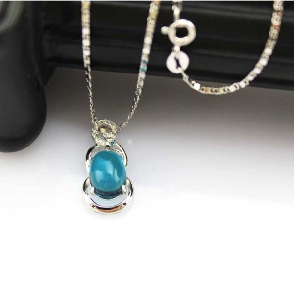 Sterling Silver Silver Chain Necklace Oval 8mmx10mm Blue Topaz Pendant (PSJ0477)