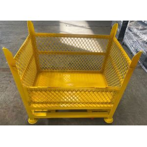 Rigid Mesh Stackable Steel Stillages Warehouse Cage Trolley With Wheels