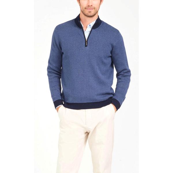 Buy Herringbone Mens Pullover Sweater , Knitted Navy Blue Pullover Sweater at wholesale prices