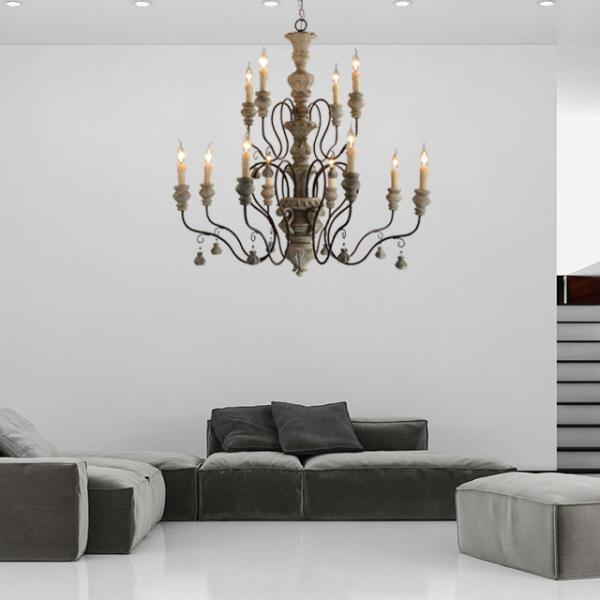 Gray wood and iron chandelier E14/E14 Socket (WH-CI-14)